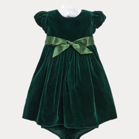 Ralph Lauren Designer Green Velvet Christmas Dress - Picture 1 of 3